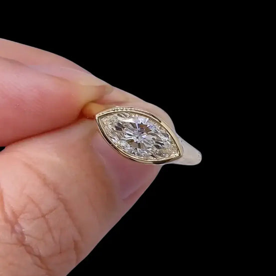 1 CT Marquise Cut Lab Grown Diamond With Bezel Setting Engagement Ring