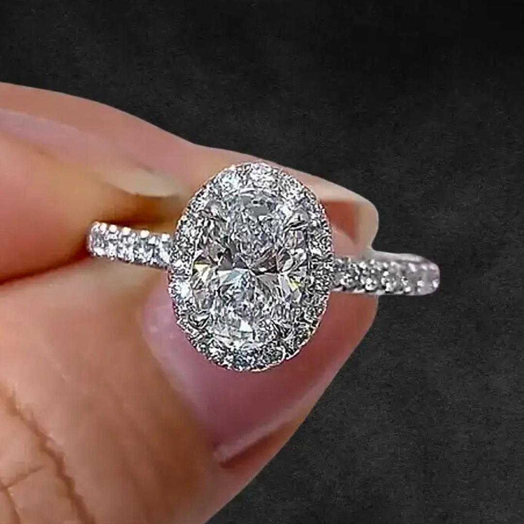 1 CT Oval Lab Diamond Halo Engagement Ring