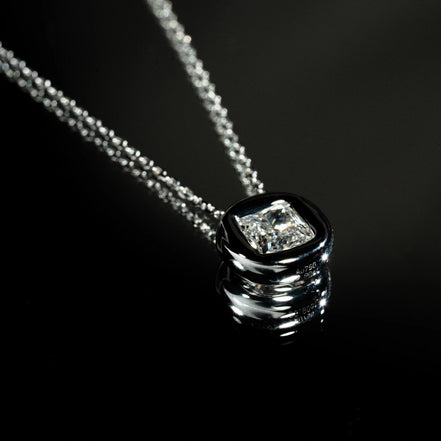 Affordable Luxury Jewelry 1 CT Princess Cut Lab Diamond Bezel Necklace 18K Gold