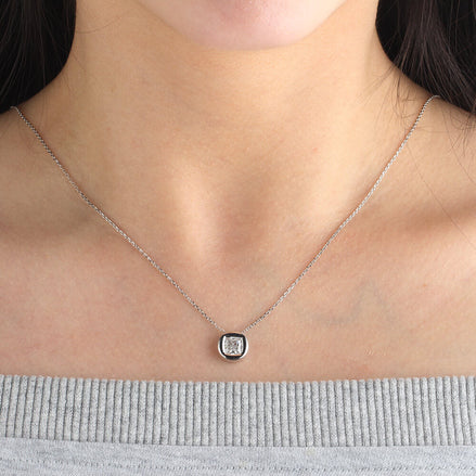 Affordable Luxury Jewelry 1 CT Princess Cut Lab Diamond Bezel Necklace 18K Gold