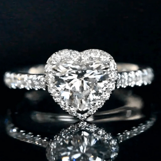 Affordable Luxury Jewelry 1 Carat Heart Shape Lab Grown Diamond Halo Engagement Ring
