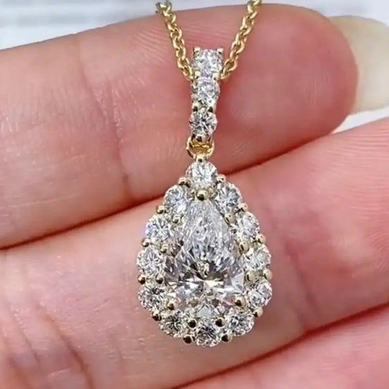 Affordable Luxury Jewelry 1 Carat Pear Cut Lab-Grown Diamond Pendant Halo Set