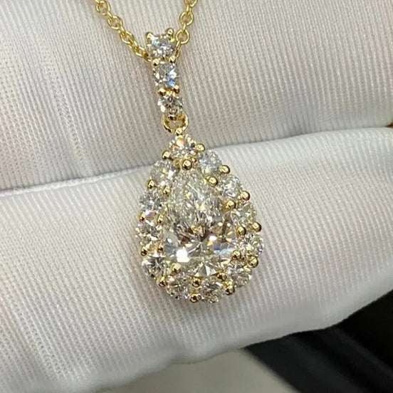 Affordable Luxury Jewelry 1 Carat Pear Cut Lab-Grown Diamond Pendant Halo Set