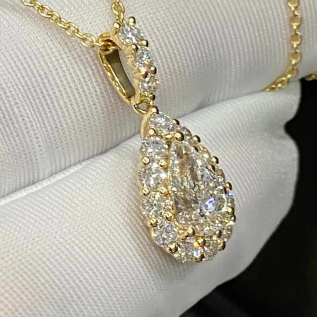 Affordable Luxury Jewelry 1 Carat Pear Cut Lab-Grown Diamond Pendant Halo Set