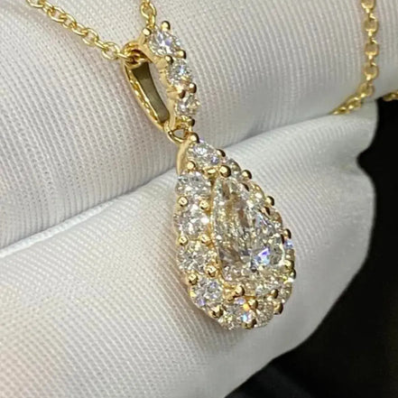 Affordable Luxury Jewelry 1 Carat Pear Cut Lab-Grown Diamond Pendant Halo Set