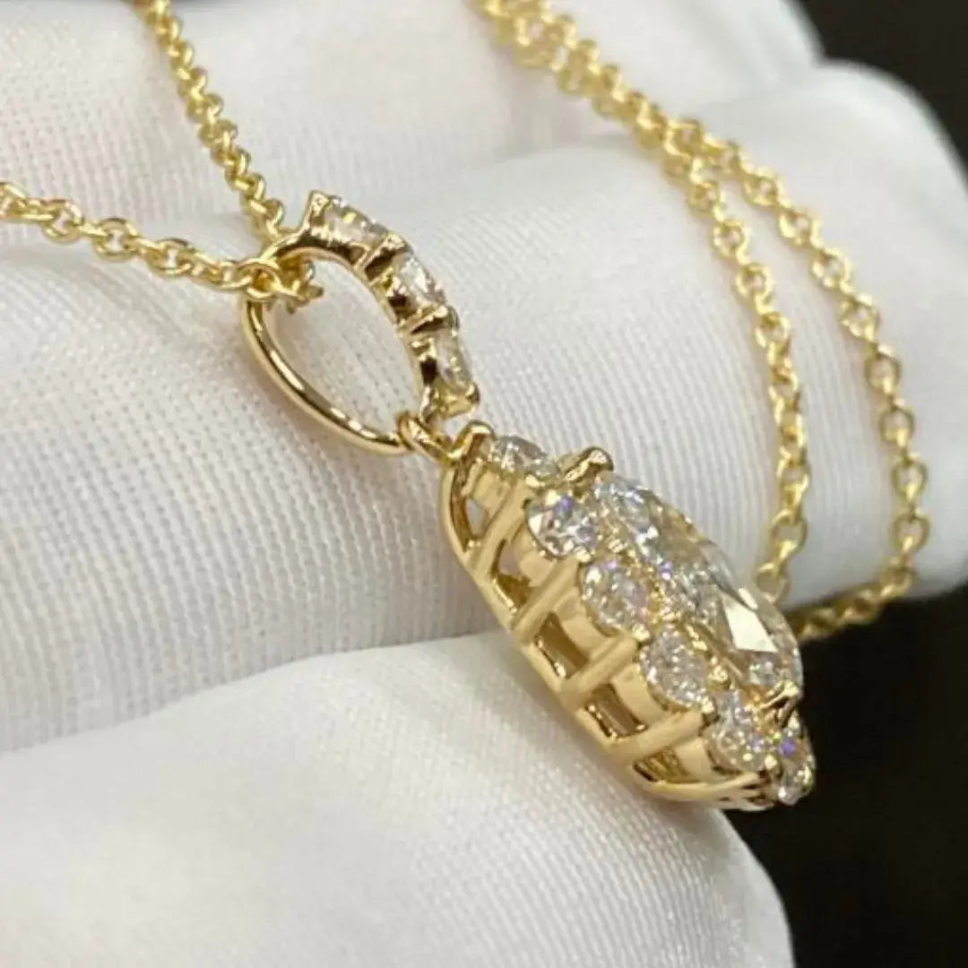 Affordable Luxury Jewelry 1 Carat Pear Cut Lab-Grown Diamond Pendant Halo Set