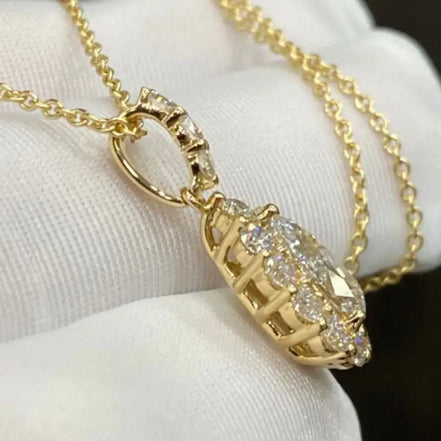 Affordable Luxury Jewelry 1 Carat Pear Cut Lab-Grown Diamond Pendant Halo Set