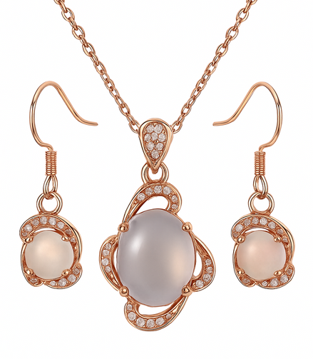 Radiant Oval Stone Pendant & Earrings Set