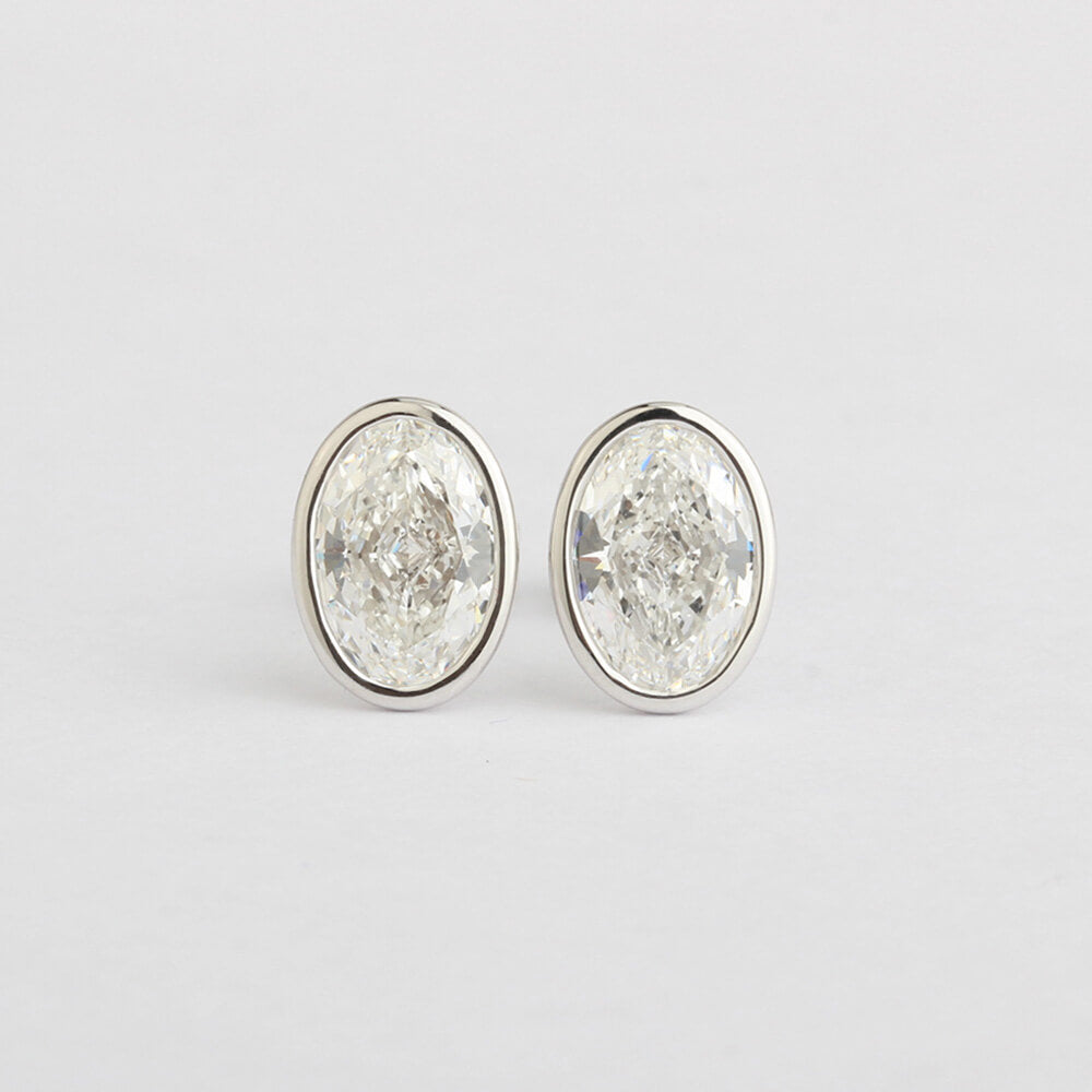 Affordable Luxury Jewelry Bezel Oval Lab-Grown Diamond Studs Earring (2.14 Ct. Tw.)