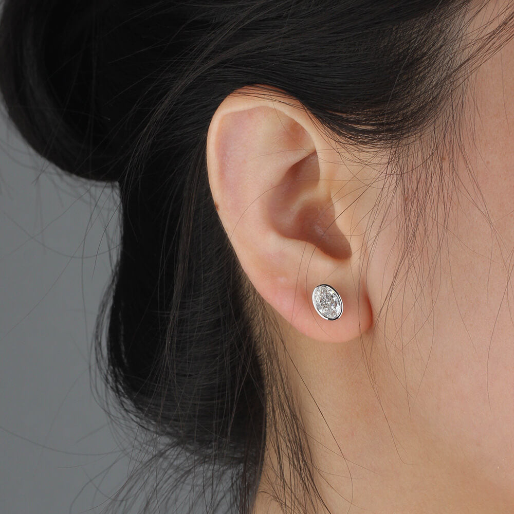 Affordable Luxury Jewelry Bezel Oval Lab-Grown Diamond Studs Earring (2.14 Ct. Tw.)