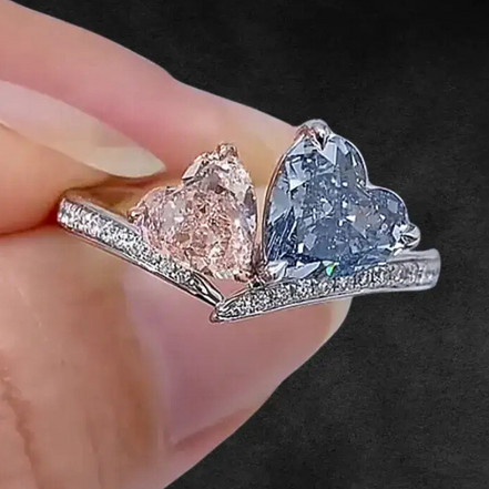 Affordable Luxury Jewelry 2.35 CTW Pink and Blue Two Stone Lab Diamond Ring