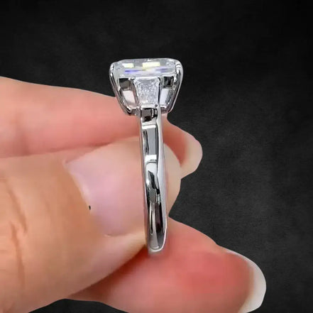 2.5 CT Emerald Cut Lab Diamond Three Stone Ring