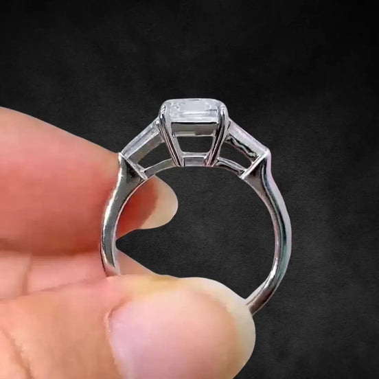 2.5 CT Emerald Cut Lab Diamond Three Stone Ring