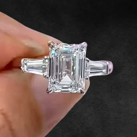 2.5 CT Emerald Cut Lab Diamond Three Stone Ring