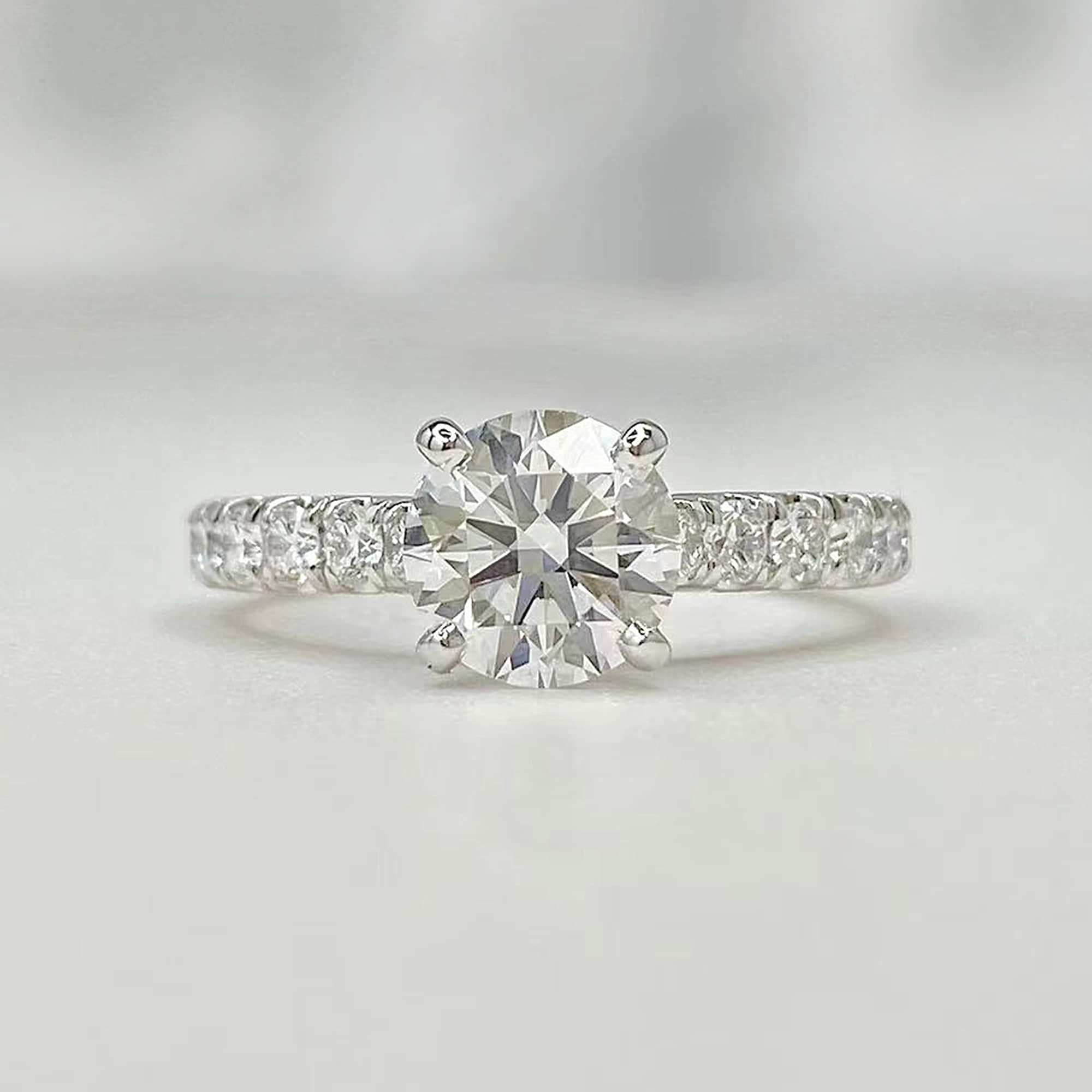 Affordable Luxury Jewelry Pave Round Lab Diamond Engagement Ring