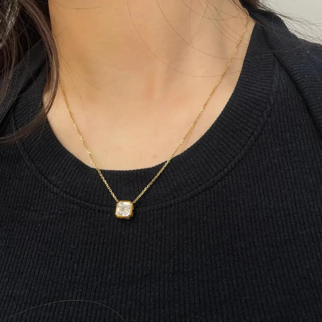 Affordable Luxury Jewelry 2 Carat Asscher Cut Lab Diamond Pendant Necklace