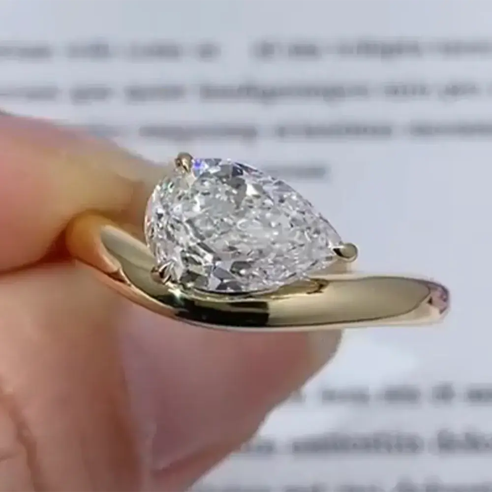 Affordable Luxury Jewelry 2 Carat Pear Lab Grown Diamond East West Engagement Ring