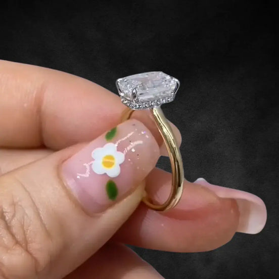 2 CT Emerald Cut Lab Diamond Two-Tone Hide Halo Ring