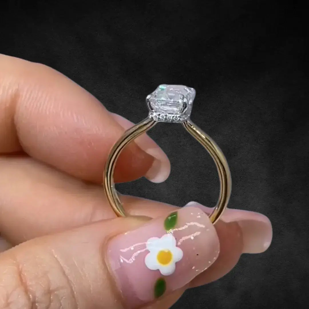 2 CT Emerald Cut Lab Diamond Two-Tone Hide Halo Ring
