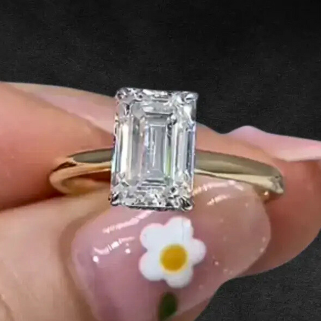 2 CT Emerald Cut Lab Diamond Two-Tone Hide Halo Ring