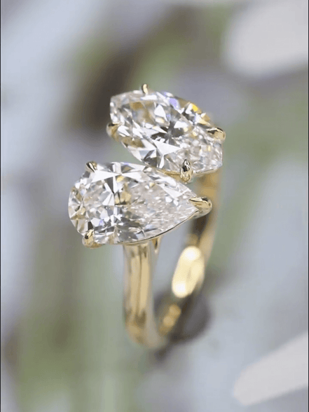 Affordable Luxury Jewelry 2 Carat Marquise 2 Carat Pear Lab Diamond Two Stone Ring 18K Gold