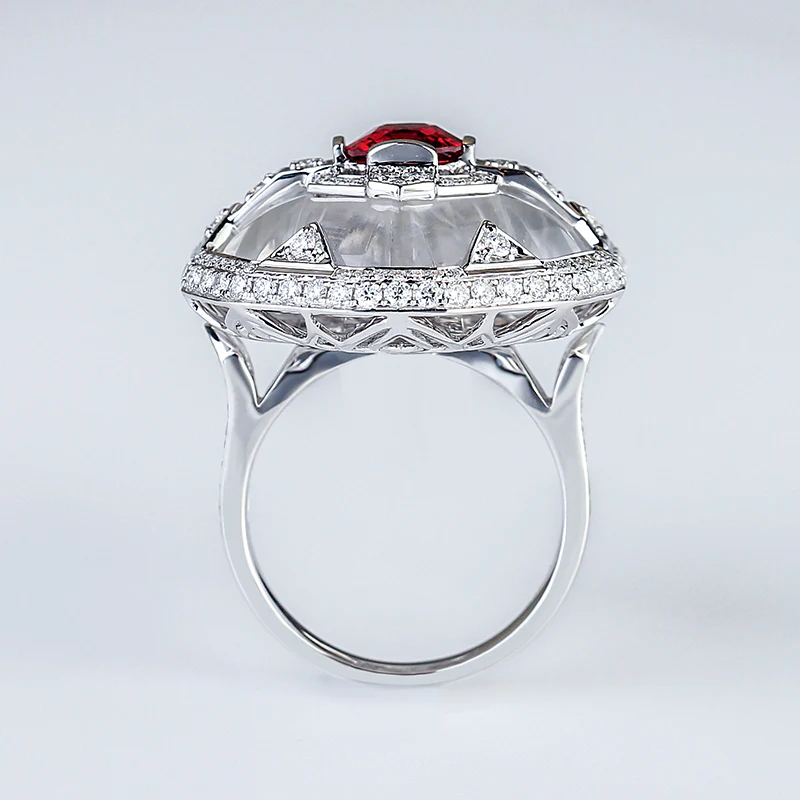 Lab Grown Ruby And Diamond White Crystal Ring-14K Gold