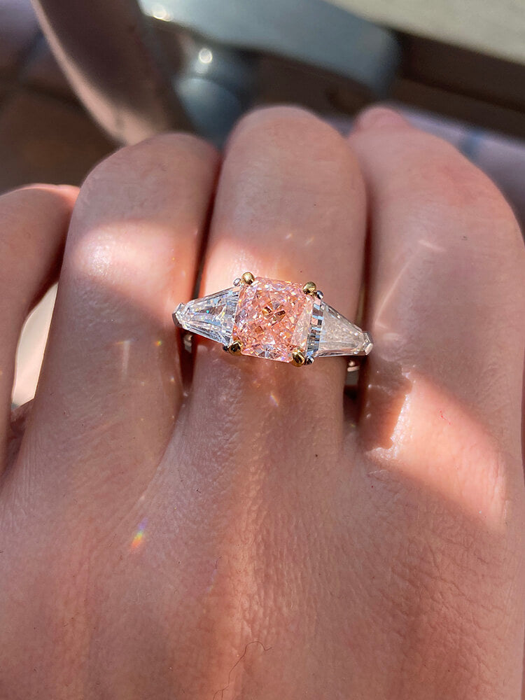 3.98 CTW Princess Cut Pink Diamond Three-Stone Ring