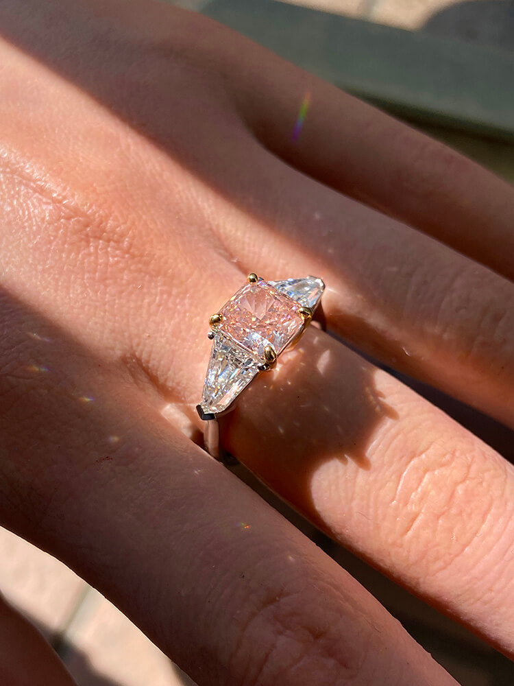 3.98 CTW Princess Cut Pink Diamond Three-Stone Ring