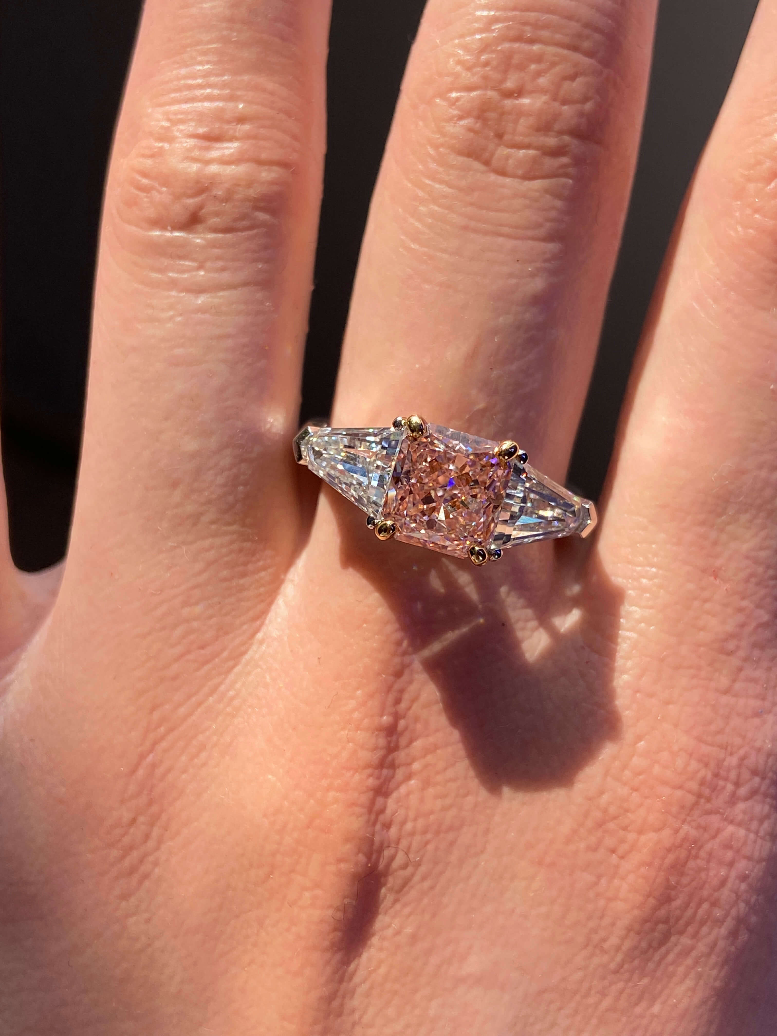 Affordable Luxury Jewelry 3.98 CTW Princess Cut Pink Diamond Three-Stone Ring