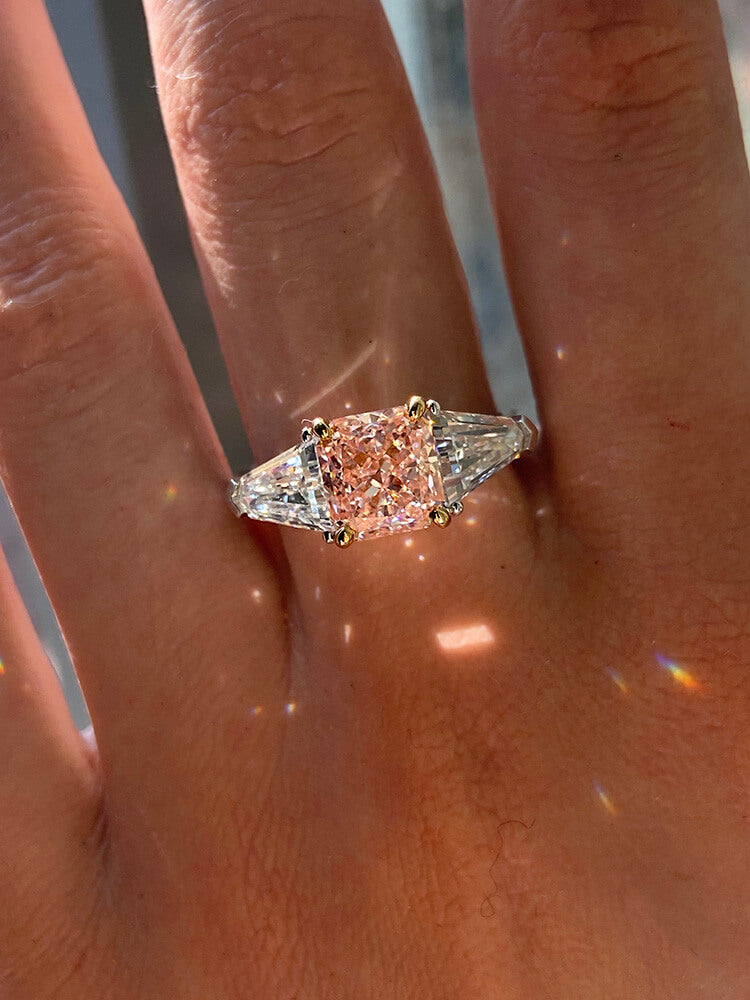 Affordable Luxury Jewelry 3.98 CTW Princess Cut Pink Diamond Three-Stone Ring