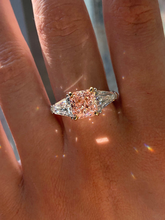 Affordable Luxury Jewelry 3.98 CTW Princess Cut Pink Diamond Three-Stone Ring