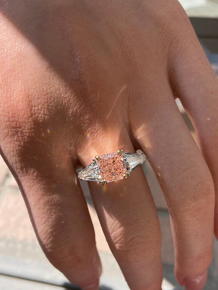 Affordable Luxury Jewelry 3.98 CTW Princess Cut Pink Diamond Three-Stone Ring