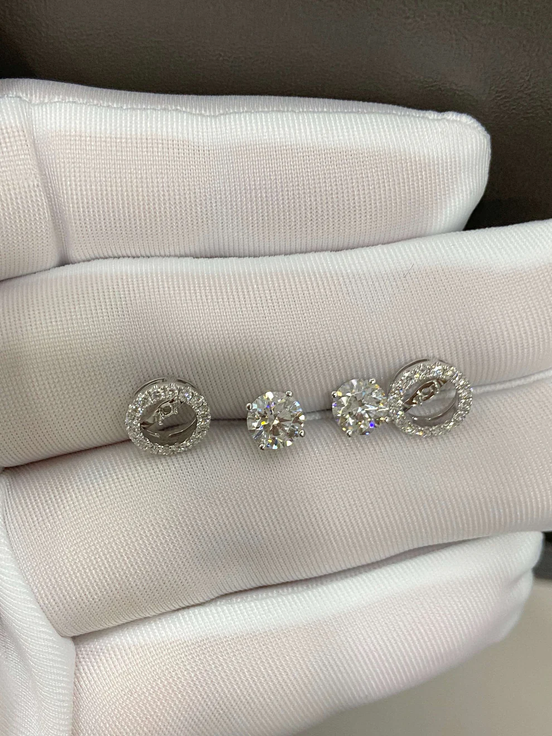 1.7ctw Round Lab Diamond Halo Earrings, 2 Ways to Wear