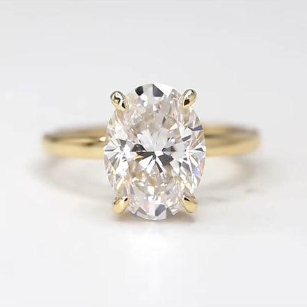 3 Carat Oval Lab Grown Diamond Hidden Halo Ring 18K Gold