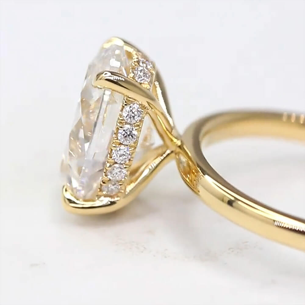3 Carat Oval Lab Grown Diamond Hidden Halo Ring 18K Gold