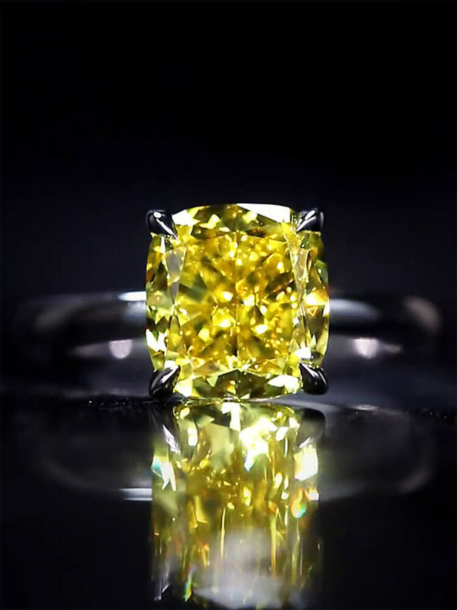 Affordable Luxury Jewelry 3 Carat Fancy Vivid Yellow Cushion Cut Lab Diamond Ring