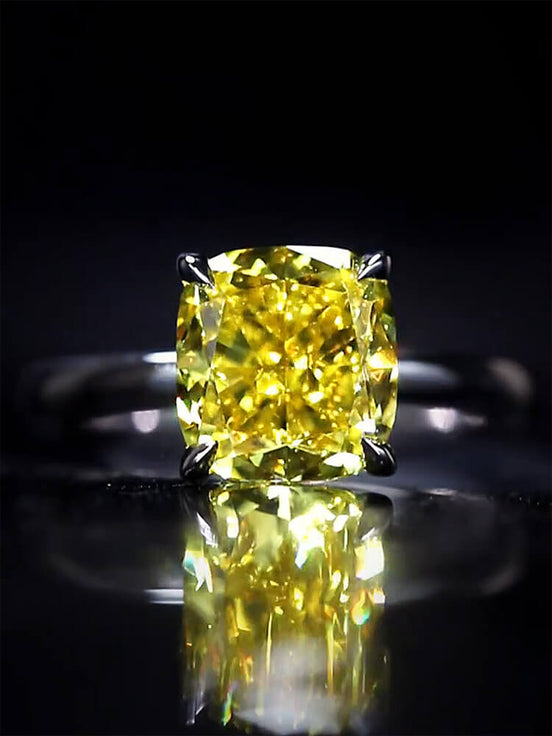Affordable Luxury Jewelry 3 Carat Fancy Vivid Yellow Cushion Cut Lab Diamond Ring