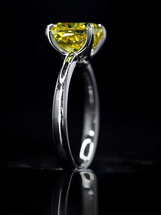 Affordable Luxury Jewelry 3 Carat Fancy Vivid Yellow Cushion Cut Lab Diamond Ring