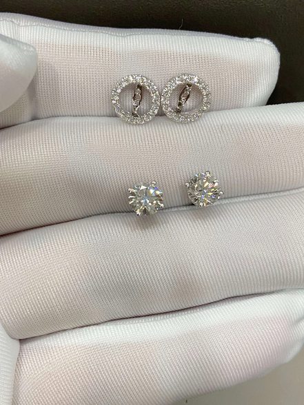 1.7ctw Round Lab Diamond Halo Earrings, 2 Ways to Wear
