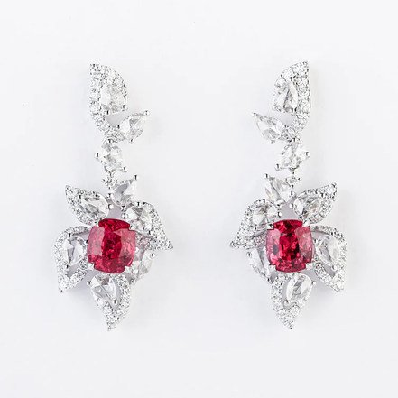Lab-Grown Ruby And Diamond Earrings-14k Gold