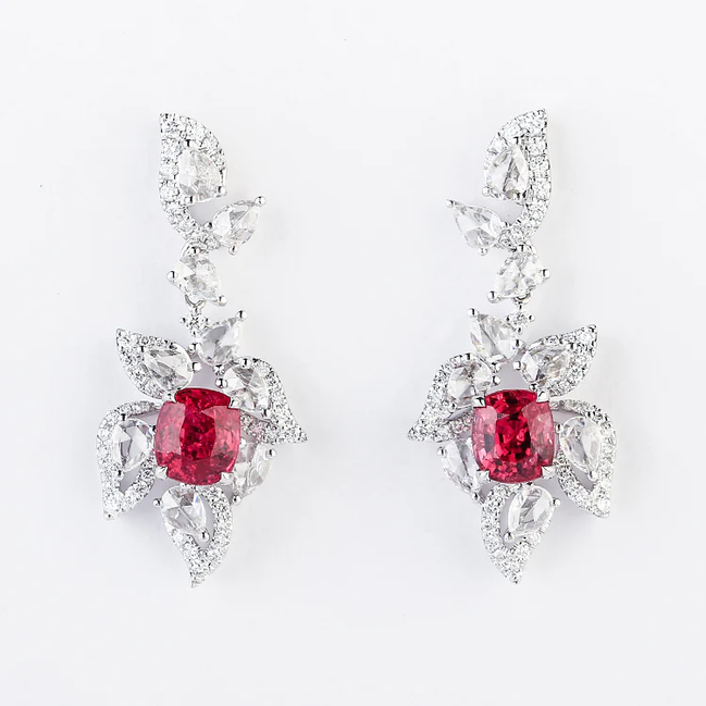 Lab-Grown Ruby And Diamond Earrings-14k Gold