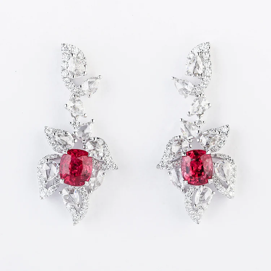Lab-Grown Ruby And Diamond Earrings-14k Gold