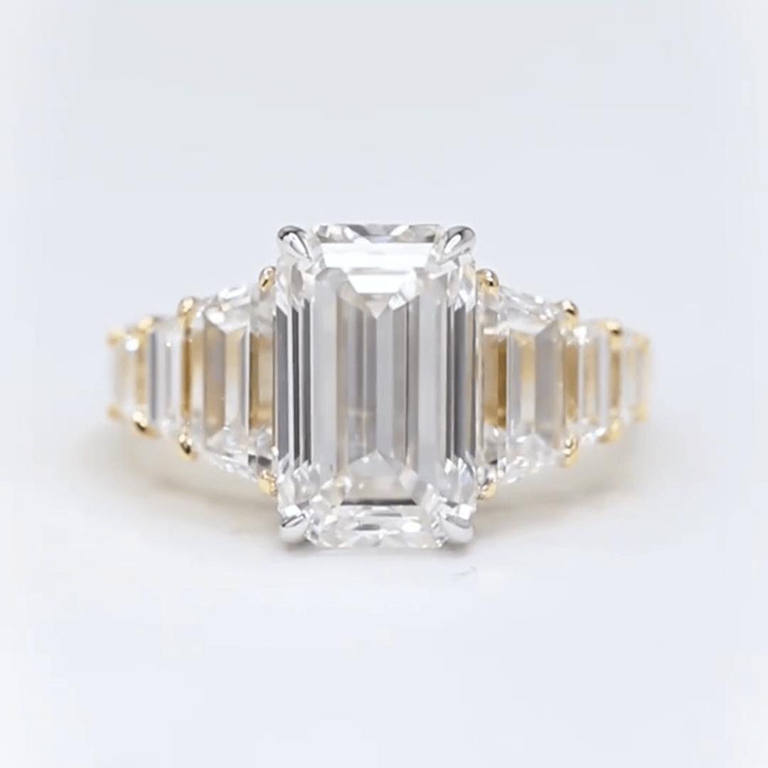 Affordable Luxury Jewelry 4CT Emerald Cut Lab Diamond Seven Stone Ring 18K Gold