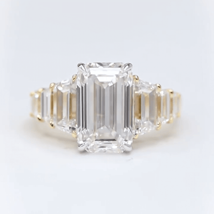 Affordable Luxury Jewelry 4CT Emerald Cut Lab Diamond Seven Stone Ring 18K Gold
