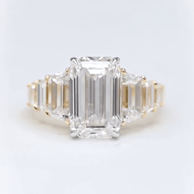 Affordable Luxury Jewelry 4CT Emerald Cut Lab Diamond Seven Stone Ring 18K Gold