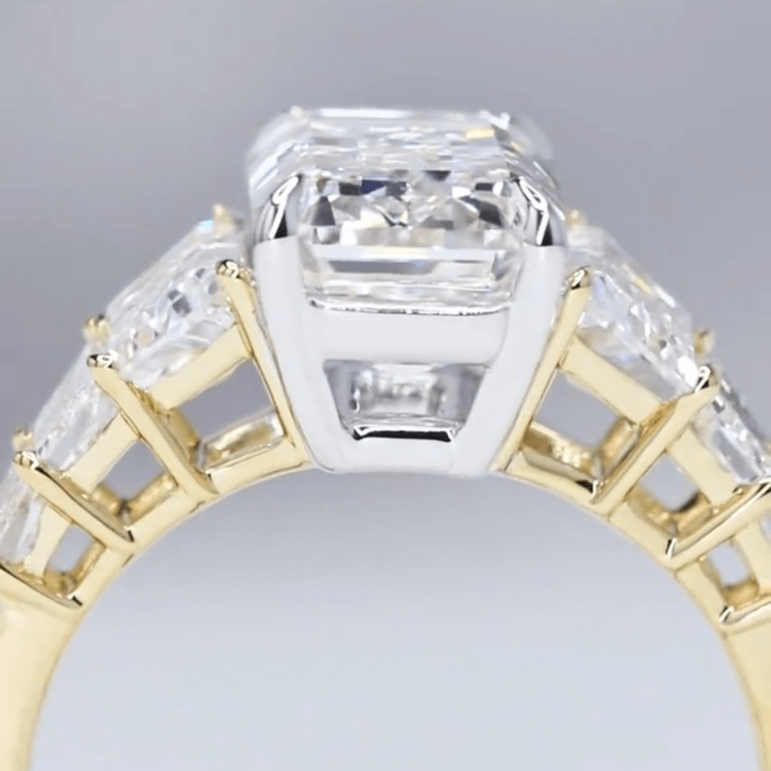 Affordable Luxury Jewelry 4CT Emerald Cut Lab Diamond Seven Stone Ring 18K Gold