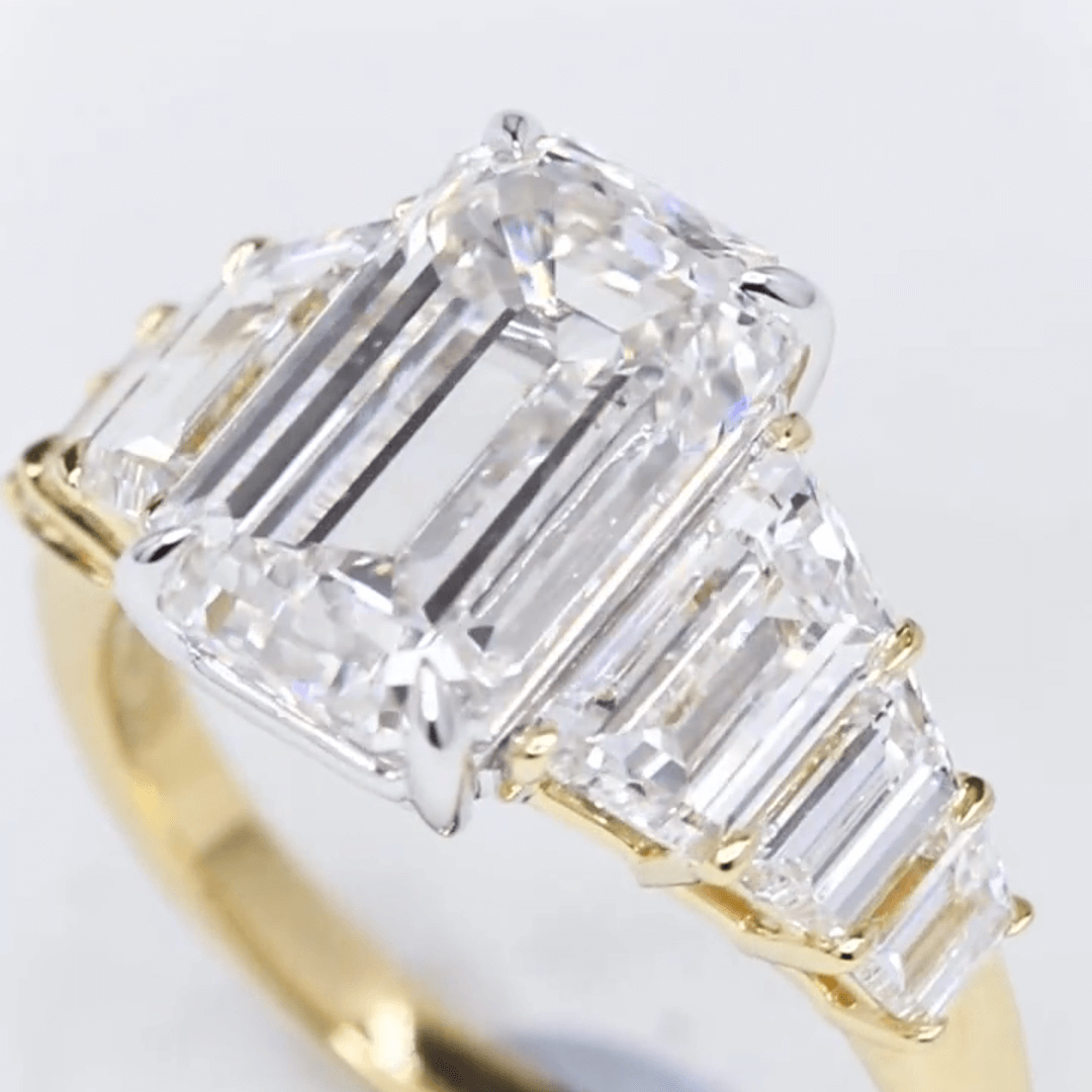 Affordable Luxury Jewelry 4CT Emerald Cut Lab Diamond Seven Stone Ring 18K Gold