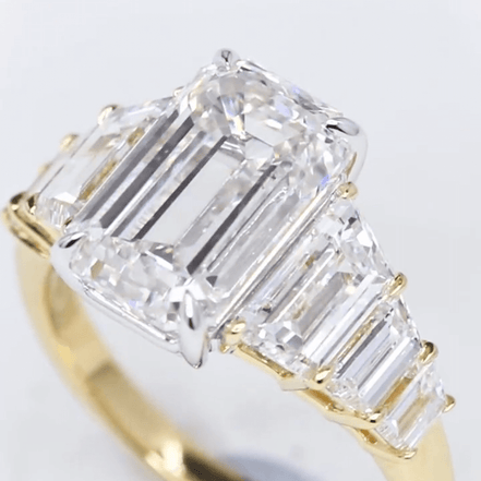 Affordable Luxury Jewelry 4CT Emerald Cut Lab Diamond Seven Stone Ring 18K Gold