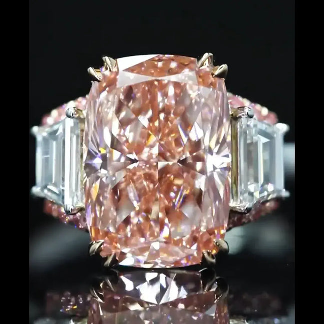 4 Carat Fancy Vivid Pink Cushion Cut Lab Grown Diamond Ring 18K Gold
