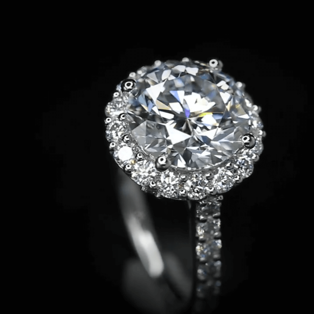 Affordable Luxury Jewelry 4 Carat Round Lab Grown Diamond Ring Halo Engagement Ring